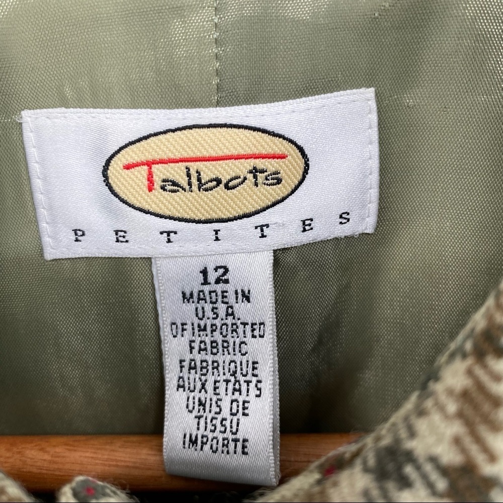 Talbots Vintage Houndstooth Wool Zipper Blazer Jacket Green Tan Women's 12P - Picture 3 of 13